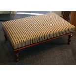 A large modern footstool, with striped upholstery,