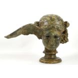 After antique, a 20th Century bronze green patinated bust of the Greek God of Hypnos (God of sleep),