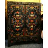 A pair of Chinese lacquer cabinets, with all over