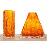 WHITEFRIARS, 1960's TANGERINE GLASS PYRAMID VASE,