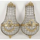 A pair of brass and rigid wire wall lights with glass buttons (2)