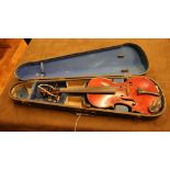 A burgundy medio-fino violin with one piece back with hard carry case, the back 35.7cm long not