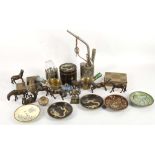 A collection of oriental items to include a Chinese opium pipe, an early 20th Century bronzed