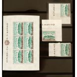 San Marino 1961 SG640 500 lire green and brown, sheet of six and three singles, marginal, MNH