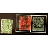 King Edward VII 1902, ½D double blue green and 1D red OVPT type 09 Royal Household (RH official),