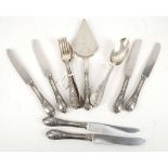 A set of silver plate German cutlery with Persian patterned handles, 18 pieces and a silver plate