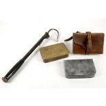 An early 20th Century telescopic fishing gaff, leather cased fishing box and a military WWI Princess