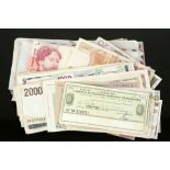 A miscellaneous collection of bank notes in various condition, contained in a plastic bag,