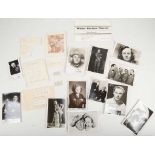 Autographs- A collection of signed postcards and signatures cut from larger album pages.