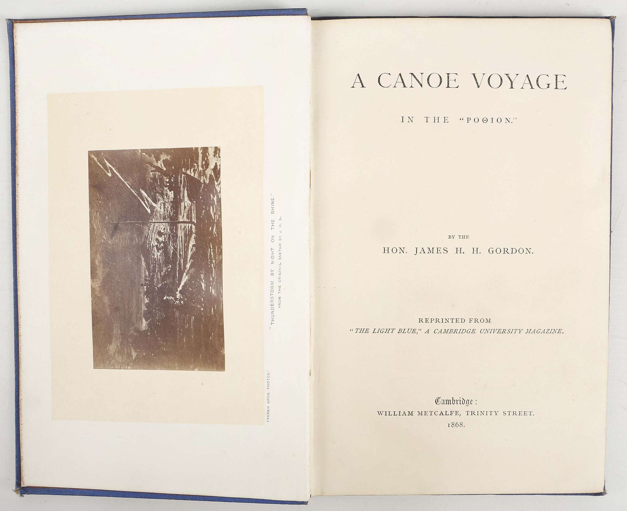 GORDON, James H. H. A Canoe Voyage in the “Pothion”. [Through The Mediterranean and Switzerland].