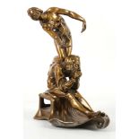 An early 20th Century, bronzed vesta holder, depic