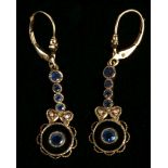 A pair of 9ct gold, sapphire, black onyx and seed