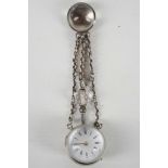 A sterling silver pendant watch on chain with atta