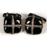 A pair of antique, high ct gold, black onyx and di
