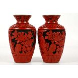 A pair of Chinese cinnabar lacquered baluster shap