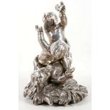 A continental silvered bronze group of three putti
