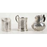 A Victorian silver mug, leaf handle, foliate engra