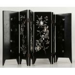 A small Japanese lacquer and mother of pearl inlaid, six fold table screen, 30cm high