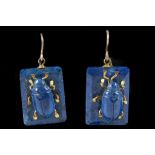 A pair of lapis lazuli tablet pendant earrings, wi