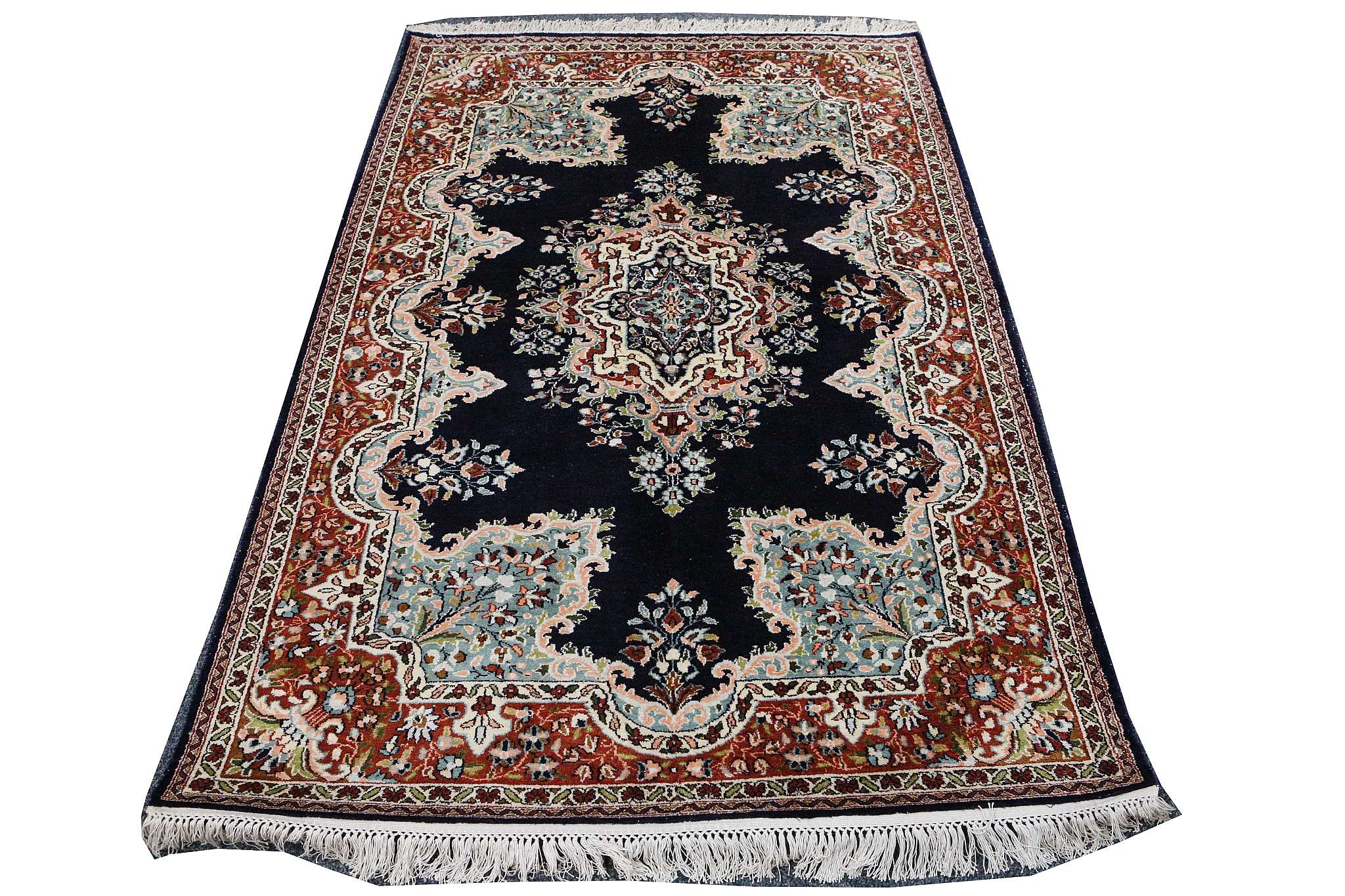 Indian Kashmir silk rug, 1.86m x 1.18m, condition