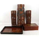 A pair of Chinese carved bamboo sleeve vases, 36cm