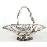 A mid 19th Century, Howard & Hawksworth, fine silver cake basket, scroll and leaf swing handle,