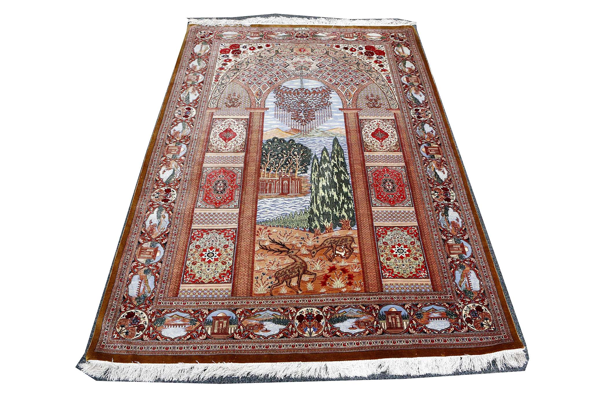 An extremely fine silk qum rug, 1.94m x 1.29m, con
