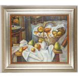 An impressionist oil painting, still life of fruit