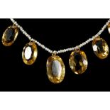 A late Victorian seed pearl and citrine necklace,