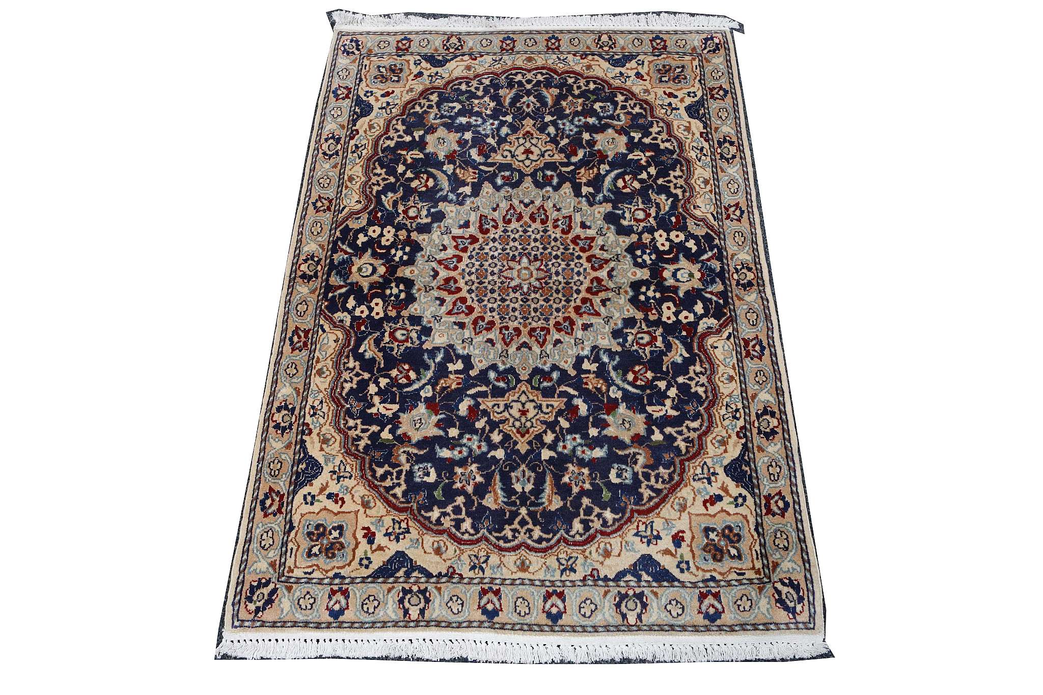 Persian wool and silk Nain rug, 1.25m x 0.85m, con