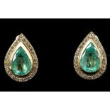A pair of 18ct yellow gold, emerald and diamond se