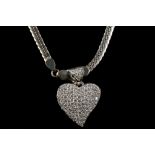 An 18ct white gold and diamond set heart pendant,