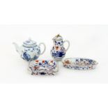 A Bristol porcelain teapot and cover, decorated flowering branches (damages) and three pieces of