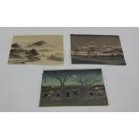 Three small Japanese wood block prints,