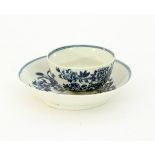 A first period Worcester blue and white tea bowl and saucer, crooked fence pattern Condition Report: