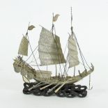 A Chinese white metal model of a junk, H