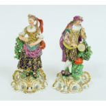 A pair of Bloor Derby figures of musicians, circa 1825, he playing a drum, she with a triangle, on