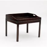 A mahogany tray on stand, with square chamfered legs, 68.5cm wide Condition Report: Top badly