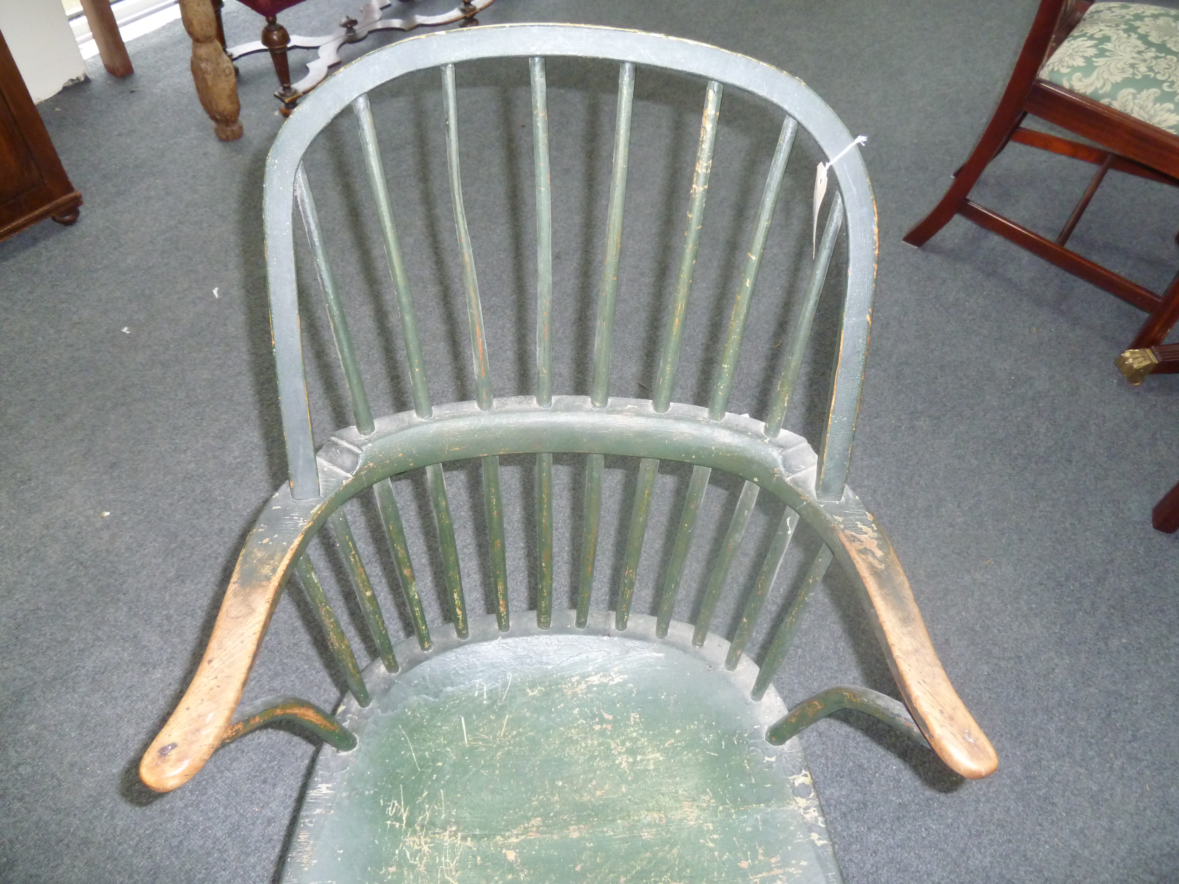 A painted stick back Windsor armchair, circa 1800, with traces of original paint Condition Report: - Image 2 of 3