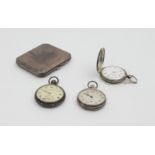 A collection of pocket watches and a sil
