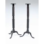 A pair of reeded column stands Condition Report: The pair of torchere are bed posts which have a new