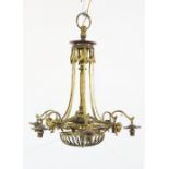 A six-light gilt brass chandelier, with pierced circular basket beneath, 63cm diameter