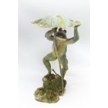 A bronze fountain head, in the form of a frog with lily pad above its head, 122cm high/see