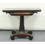 A William IV rosewood card table, on central column and quadruped base, 90cm wide Condition