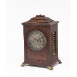 A George III mahogany cased caddy top bracket clock, with silvered 15cm dial and eight-day