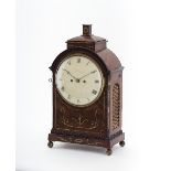 A Regency mahogany cased eight-day bracket clock, inlaid brass banding and acanthus scrolls,