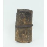 A wooden iron bound mortar of tall cylindrical form, 40cm high