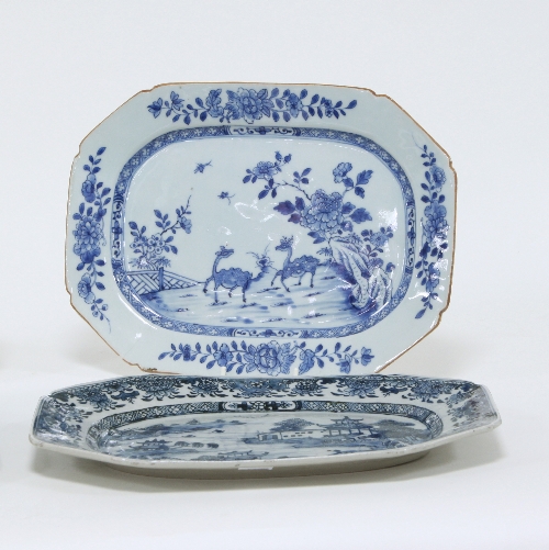 A pair of late 18th Century Chinese blue and white meat plates decorated pagodas by the coast, 29. - Image 2 of 2