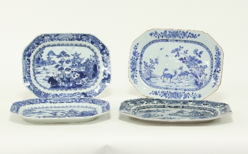 A pair of late 18th Century Chinese blue and white meat plates decorated pagodas by the coast, 29.