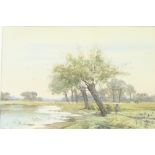 CFA/Shepherd and Sheep in a Water Meadow/monogram, inscribed and dated Essex '92/watercolour, 22.